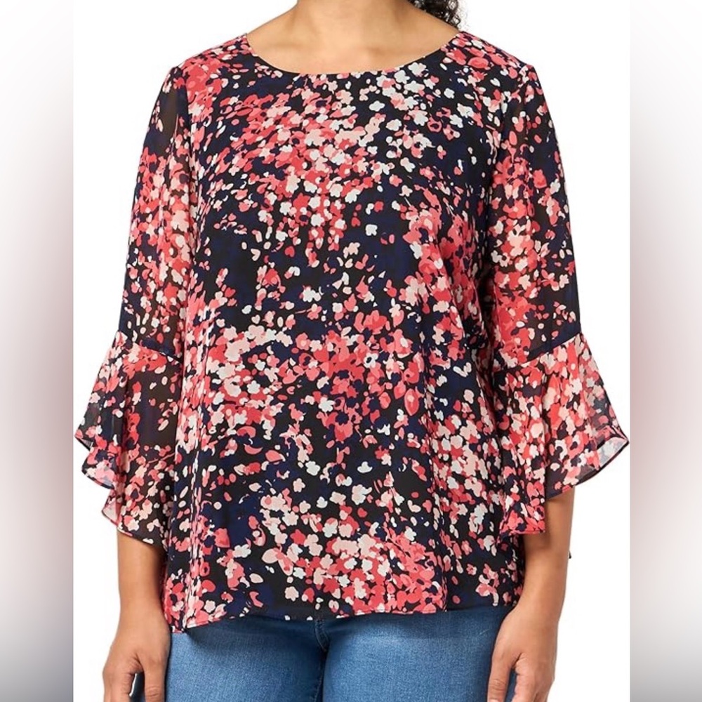 Kasper black patterned blouse top shirt woman’s medium NWT